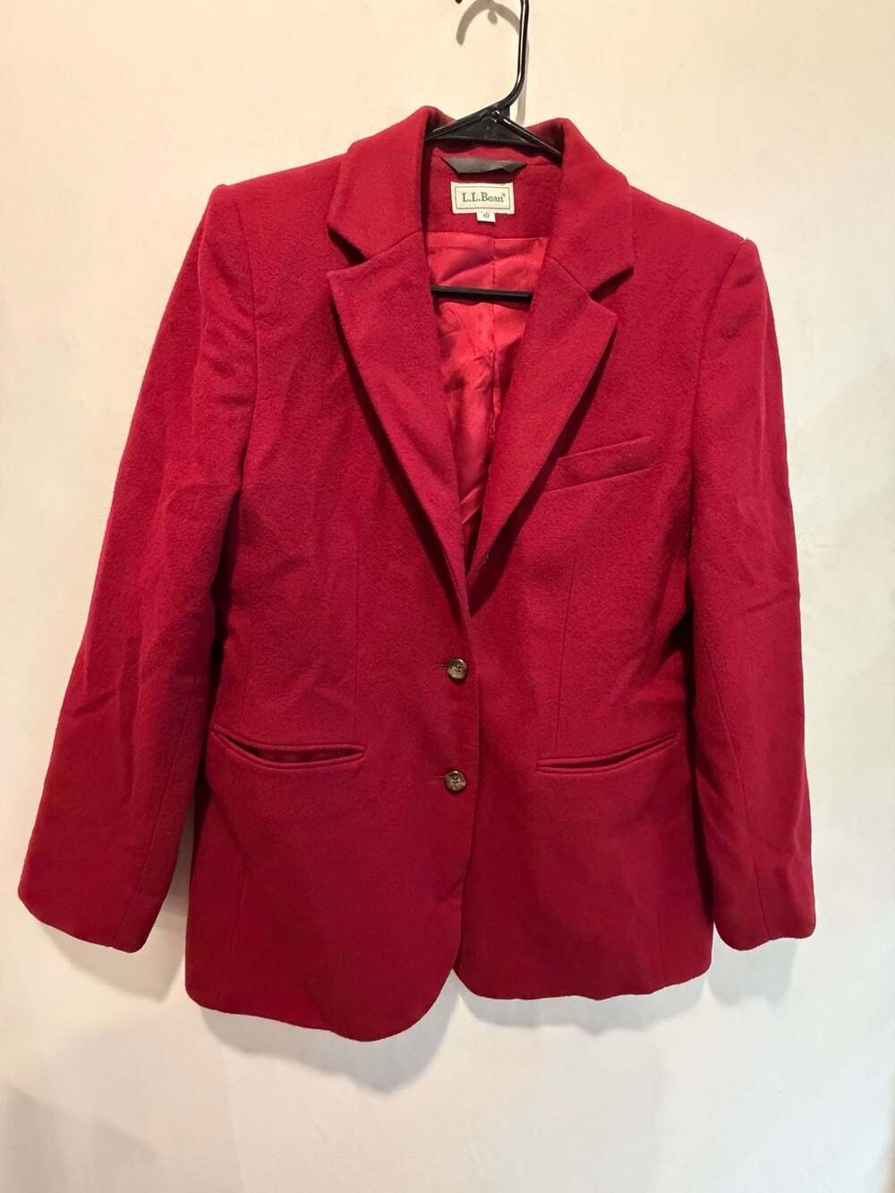 Vintage L.L. Bean Wool Cashmere Blazer Size 10 Red Notch Lapel Jacket